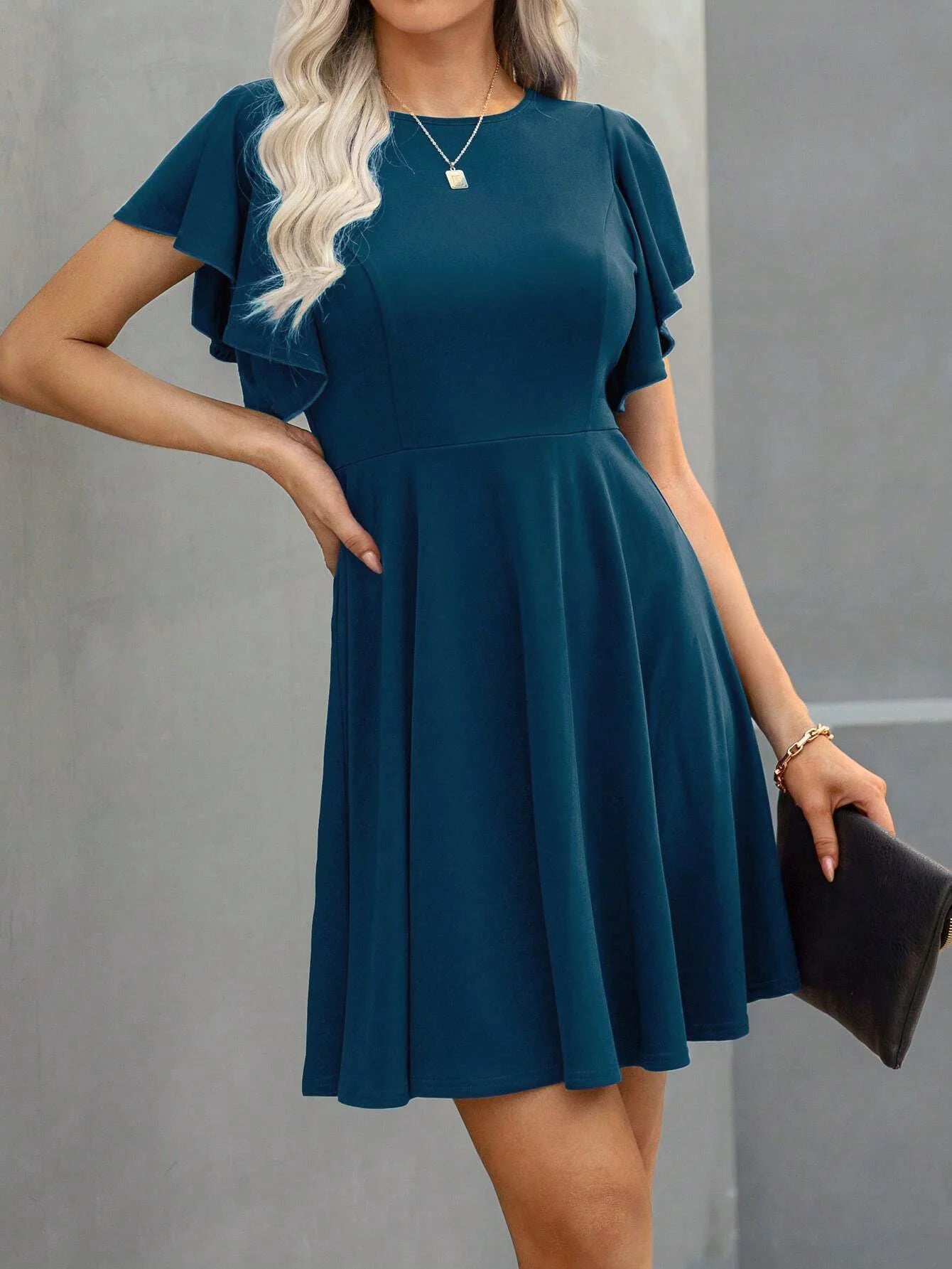 Summer 2025 Women's Dresses Elegant Vintage Ruffle Sleeve Flared A Line Swing Round-Neck Casual Party Cocktail Dress Women Cloth