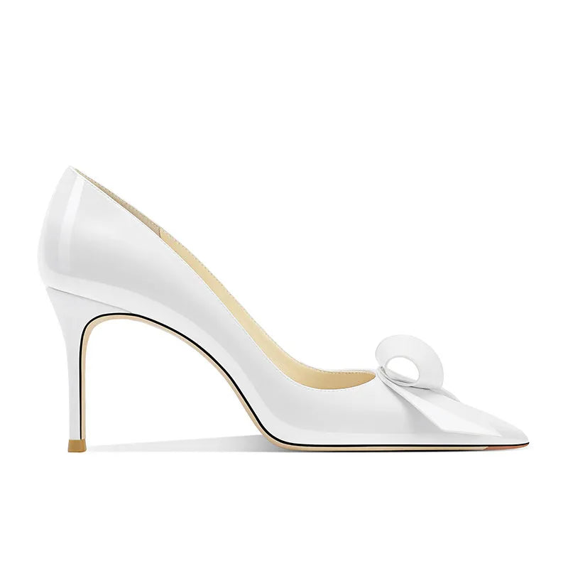 Bow Pointed Stiletto Patent Leather Pumps for Women