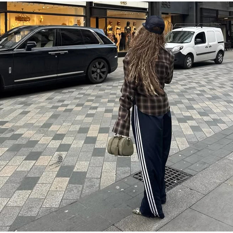 Chic Tailored Plaid Women's Shirts Unique Laple Contrast Full Sleeve Oversize Female Blouse 2025 Autumn Fashion Lady Streetwears