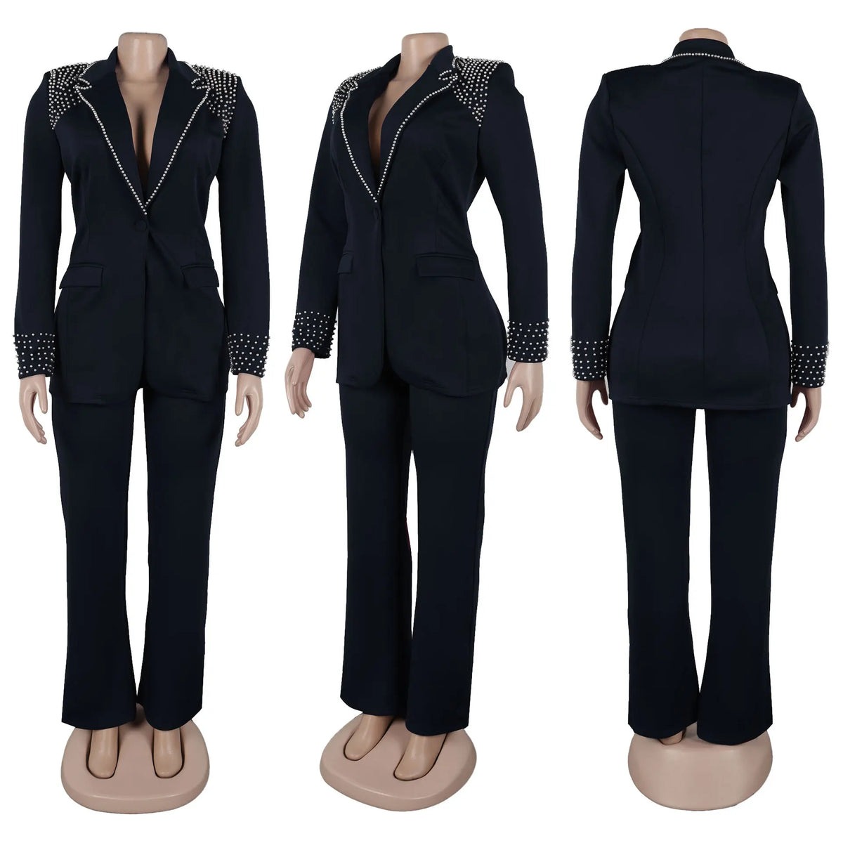 Elegant Slim Fit Pearl Blazer And Pants Set for Women
