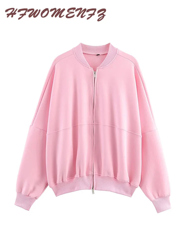 Solid Zip Front Coat and Trousers Two Piece Set for Women Autumn