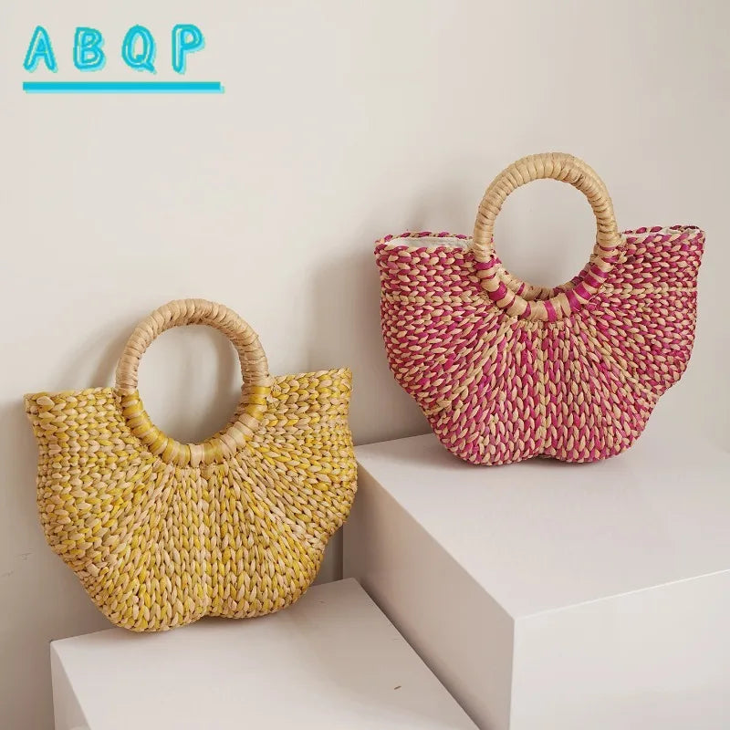 New Straw Woven Women's Bag Hand-woven Straw Women's Handbag Luxury Brand Personalized Fashionable Straw Beach Bag High Quality