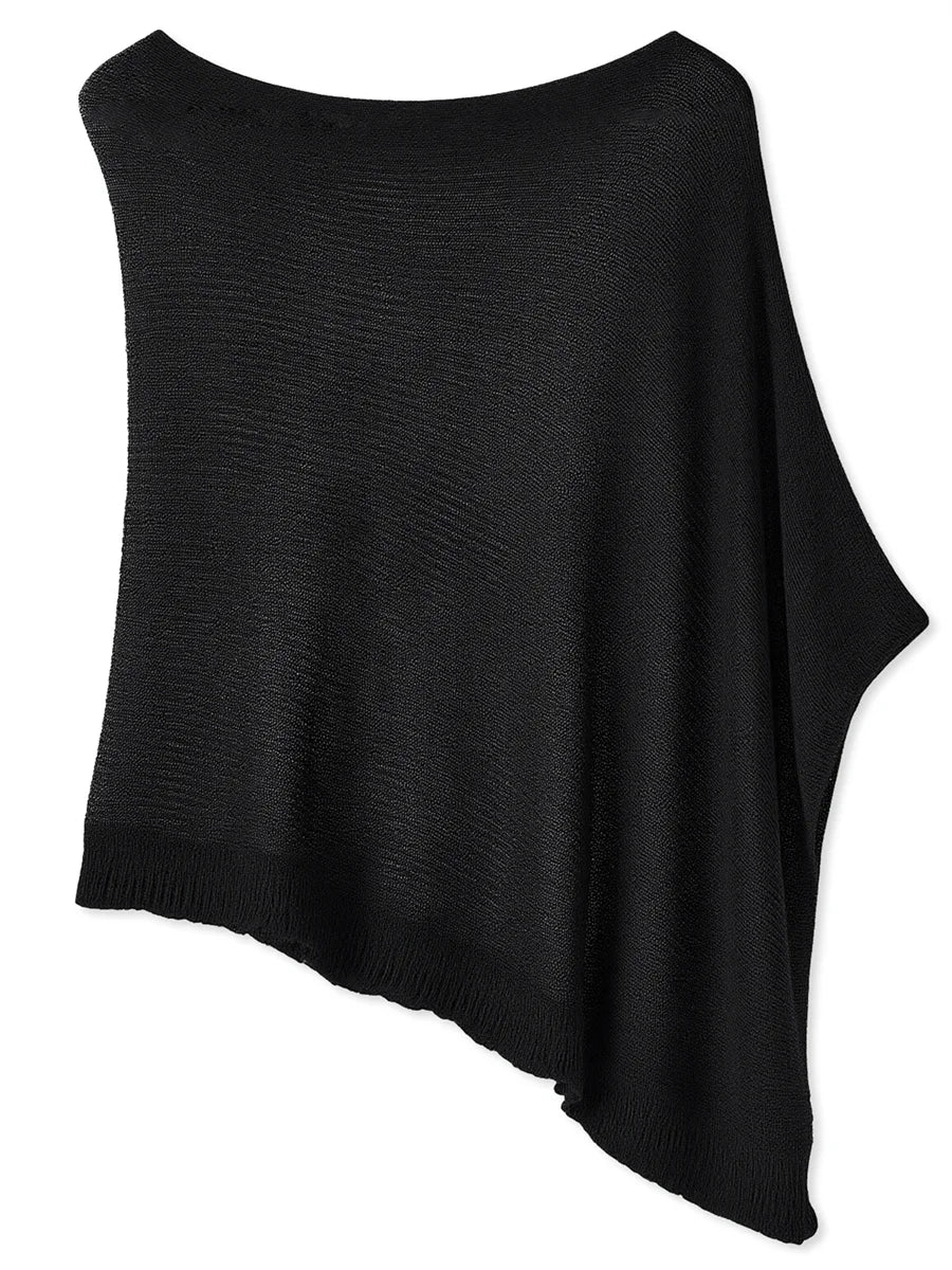Sheer Ruffle Trim Knit Poncho Cover Up for Women
