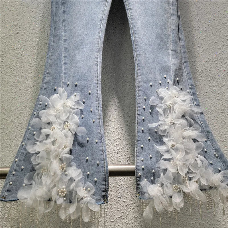 High Waist Floral Embroidered Jeans