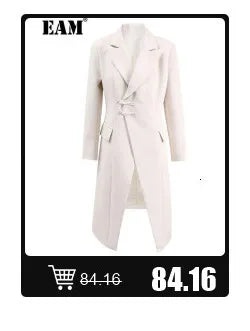 [EAM] Women Blue Pleated Hem Long Big Size Blouse New Stand Collar Long Sleeve Shirt Fashion Tide Spring Autumn 2025 1DH5707