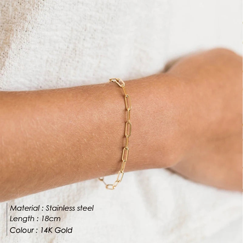 Gold Tone Stainless Steel Figaro Chain Bracelet for Women