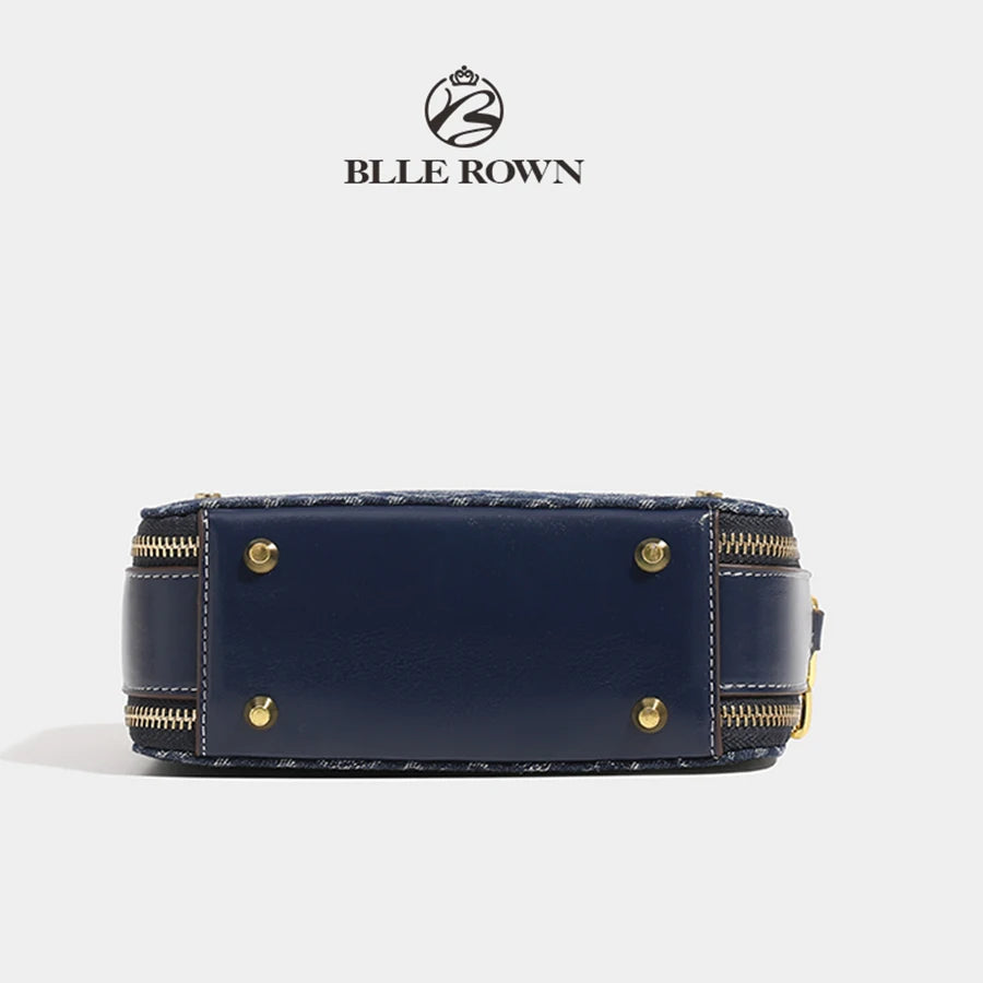 Retro Blue Metal Chain Square Shoulder Bag for Women