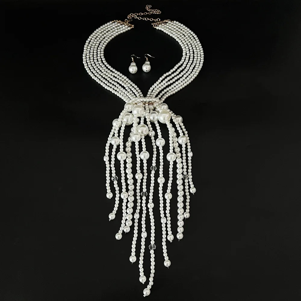 Elegant Layered Imitation Pearl Tassel Necklace for Women