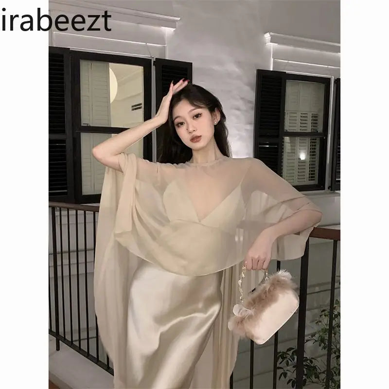 Elegant Lightweight Asymmetric Tulle Summer Blouse For Women