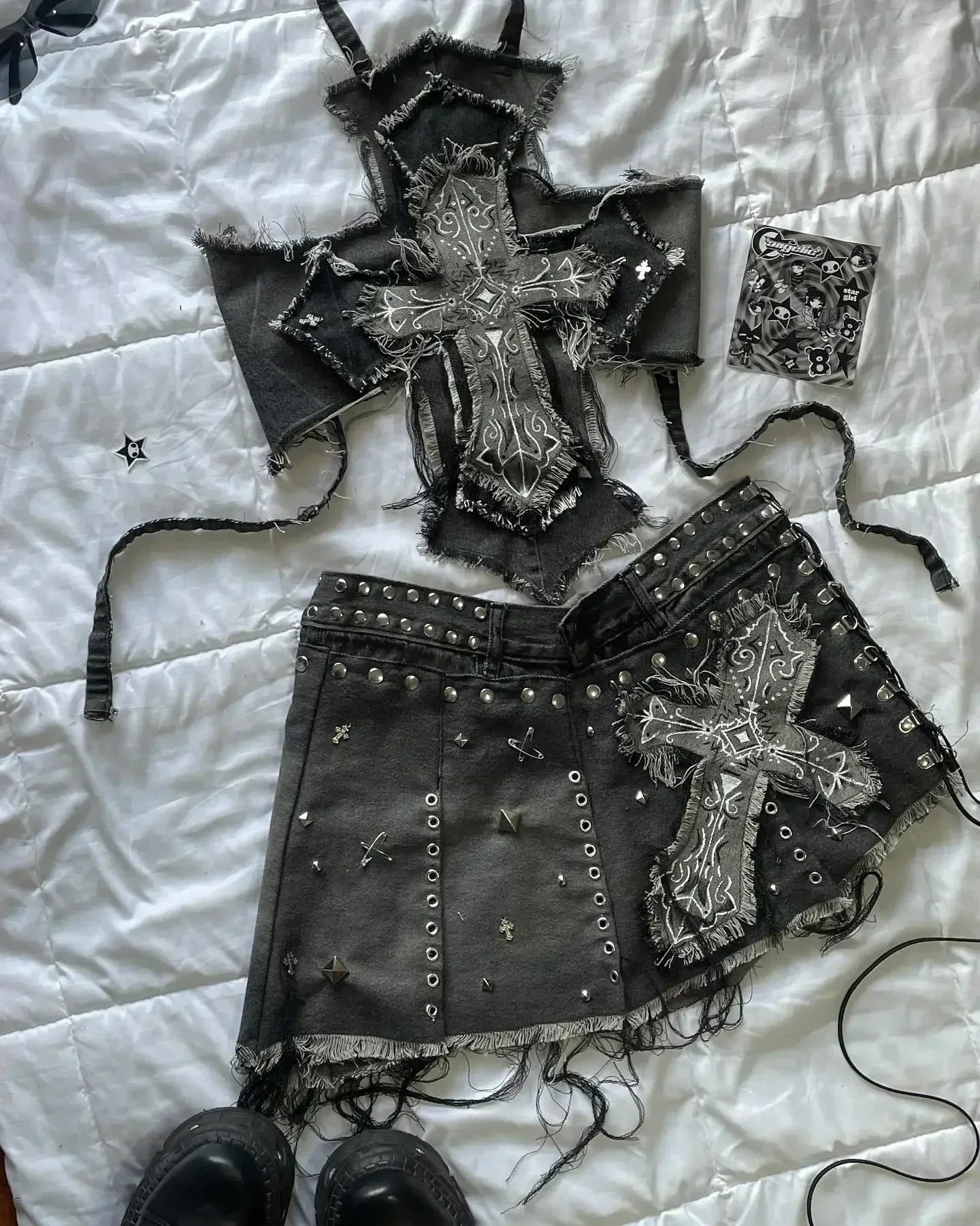 Y2K Knitted Splicing Short Skirt Two Piece Set Women Knitted Long Sleeved Sweater Cute Bow Mini Pleated Skirt Autumn Winter Suit