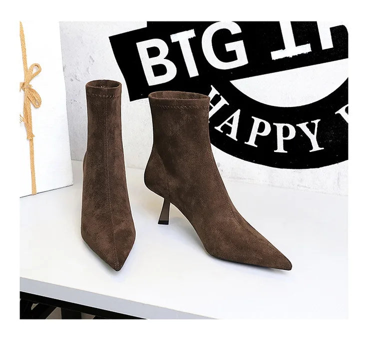 Suede Pointy Toe Sock Stiletto Boots