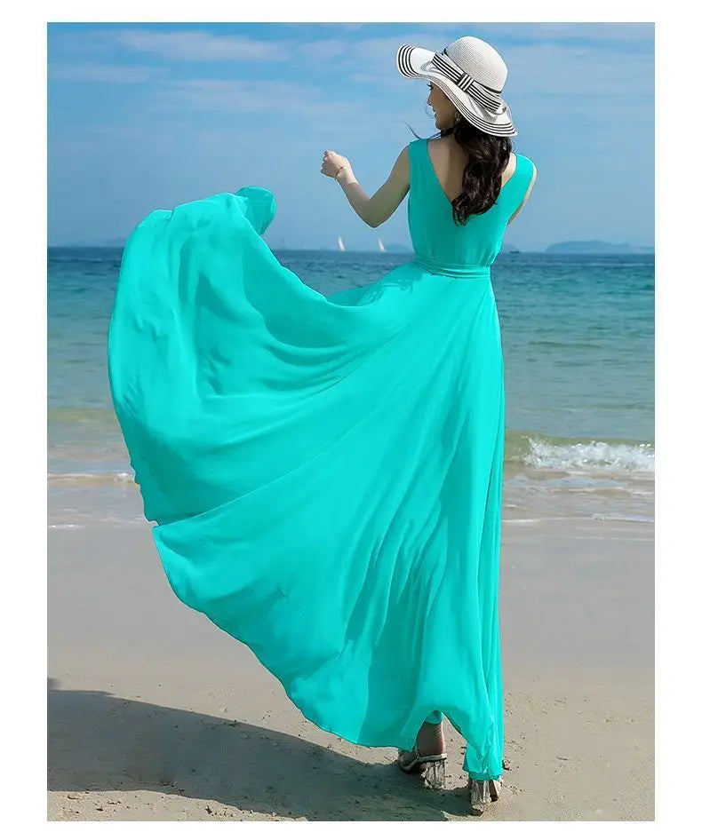 Plus Size Chiffon High Waist Maxi Dress