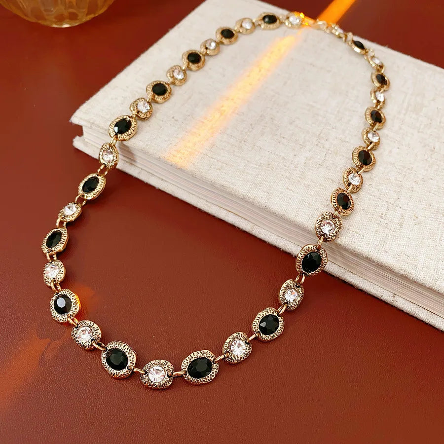 Retro Rhinestone Jewelry Set with Necklace and Earrings for Women