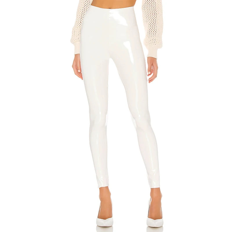 High Waist Shiny Leather Pants