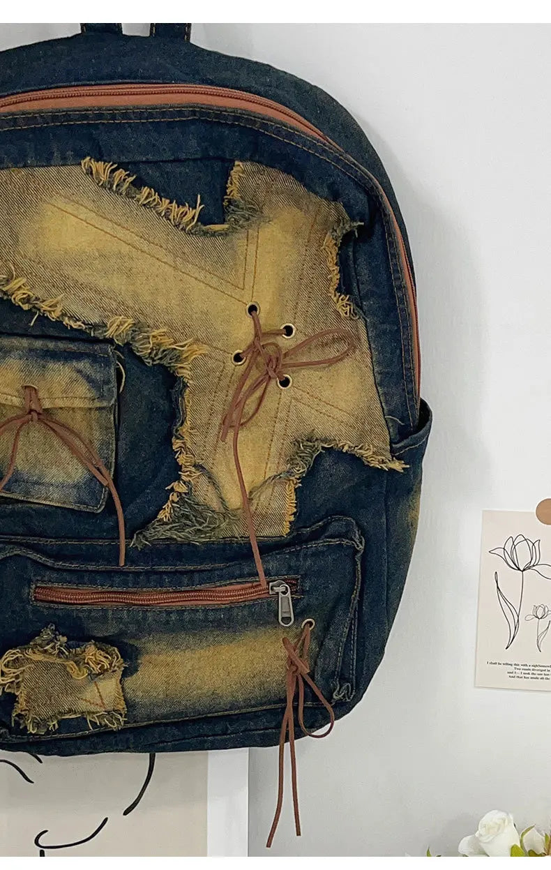 Washed Denim Backpack With Large Capacity for Women