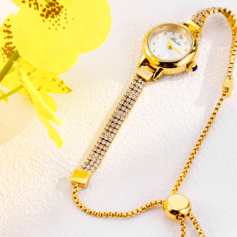 Small Watch For Women Adjustable Diamond Bracelet Simple Stylish Ladies Quartz Watches Gold Mini Dial Party Dress Wristwatch New