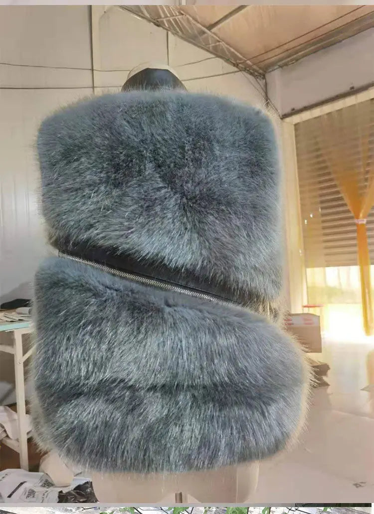 Women's Vest Short Coat Slim Fit Fashionable Young Style, Versatile for Autumn and Winter, 2024 Splicing Imitation Fur Jacket