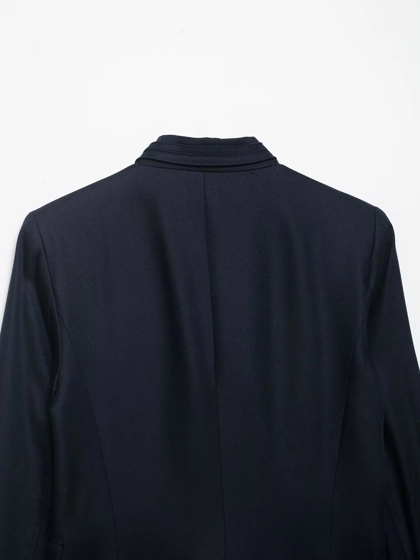Stand Collar Single Breasted Navy Blue Coat for Women