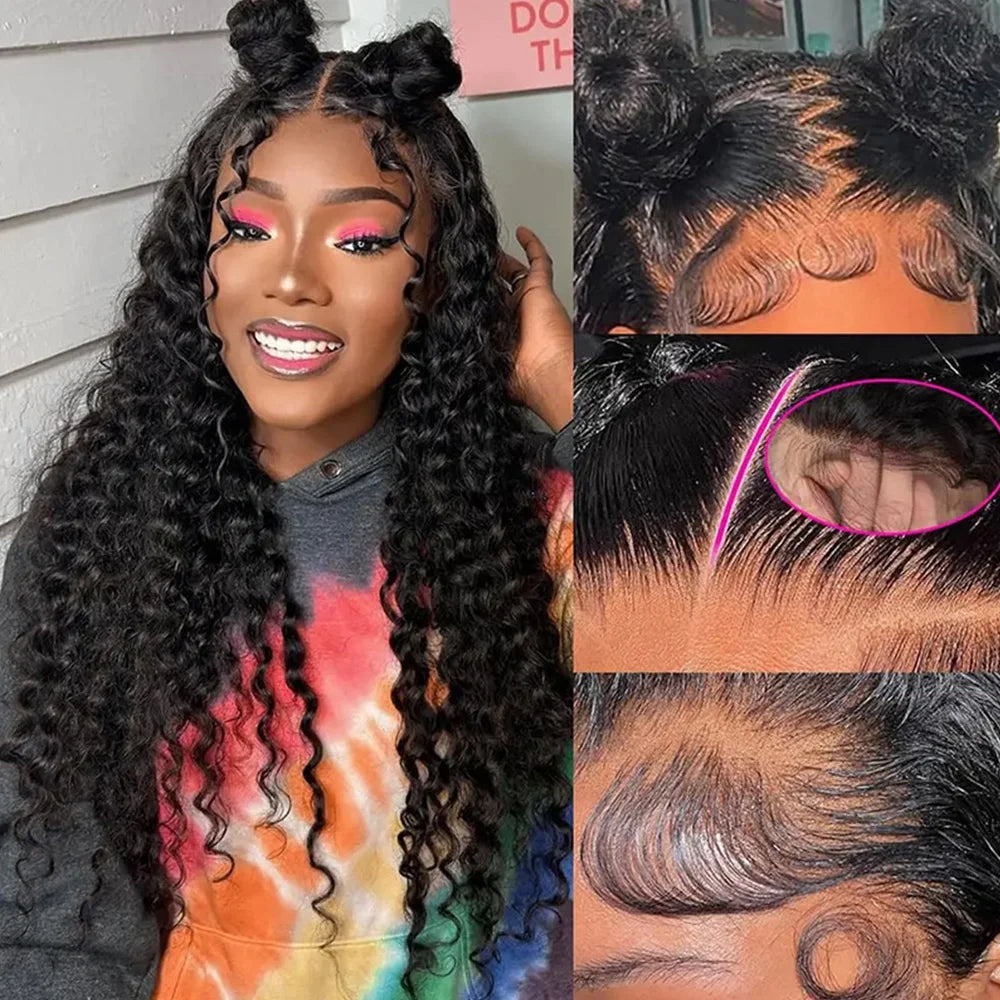 Deep Wave Glueless Lace Closure Human Hair Wig for Women