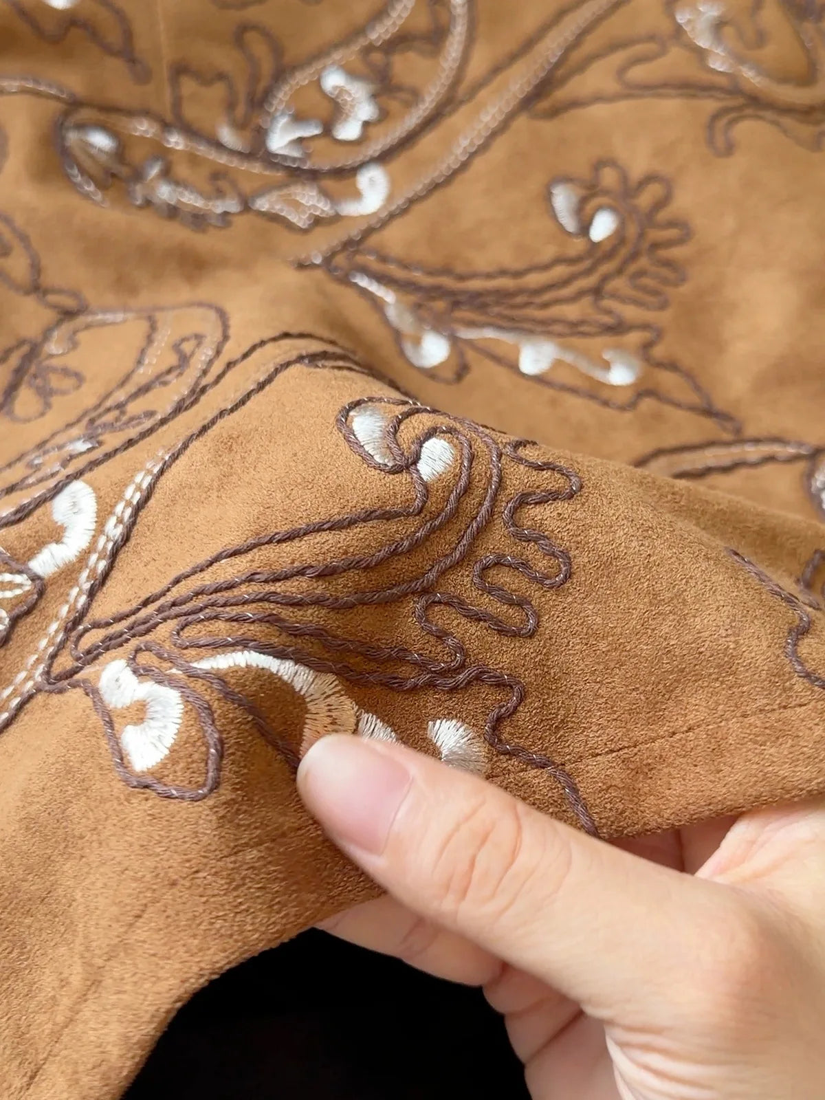 Embroidered Suede A-Line Mini Skirt