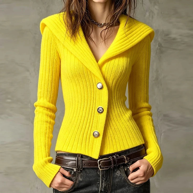 Autumn V-Neck Patchwork Button Knit Cardigan for Women