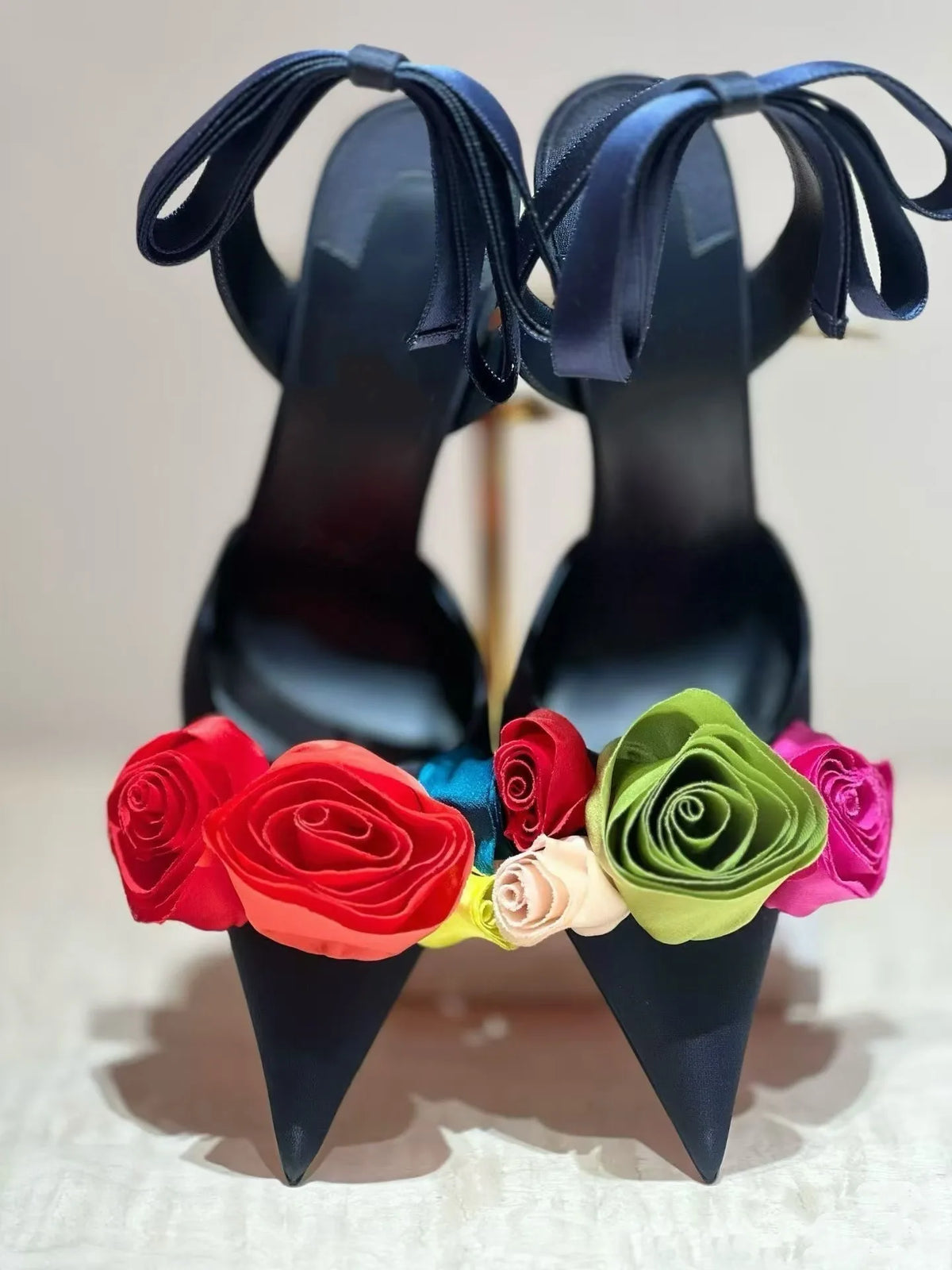 Rose Flower Pointed Toe High Heel Sandals for Women