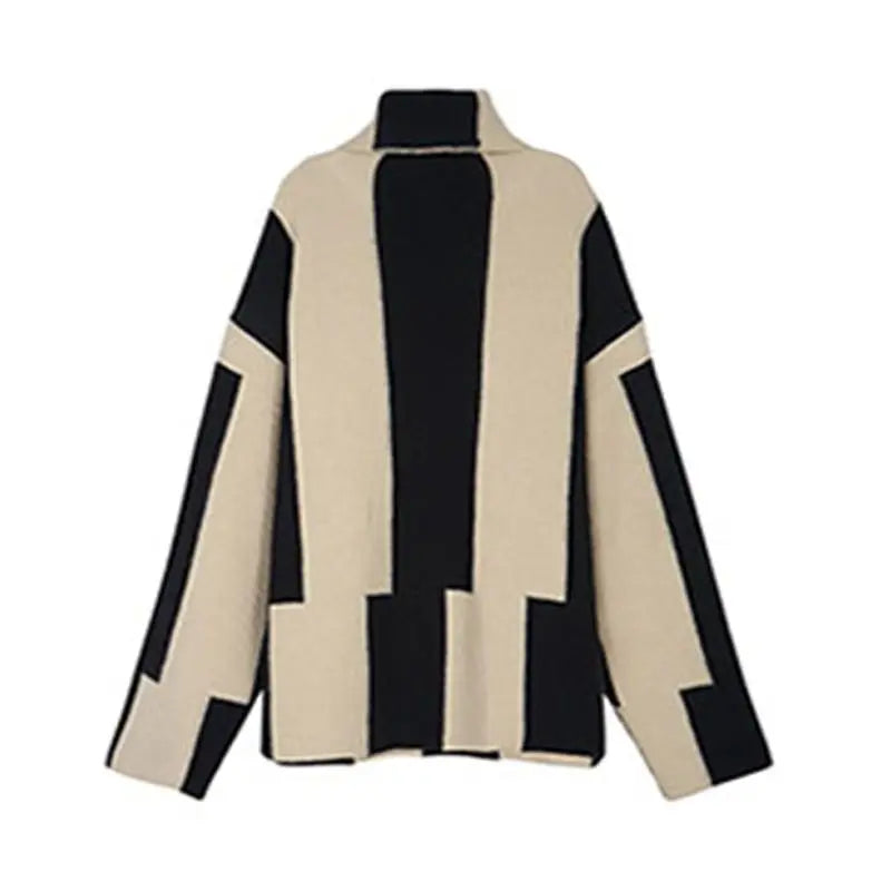 Relaxed Fit Striped Turtleneck Knit Sweater for Women