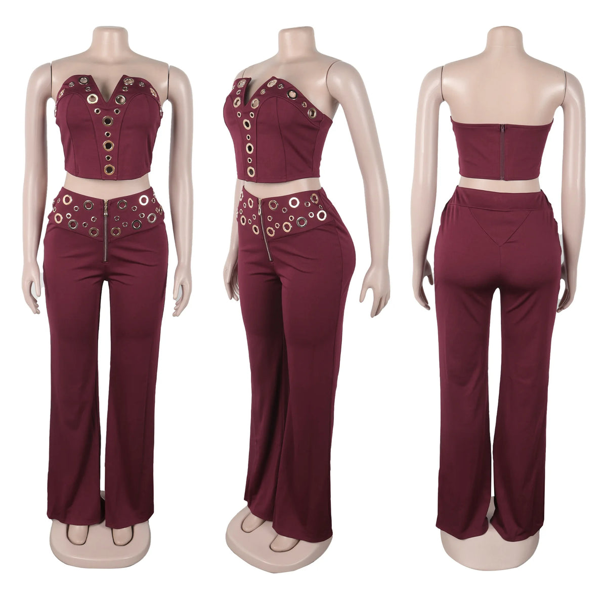 V Neck Top And Wide Leg Pants Set