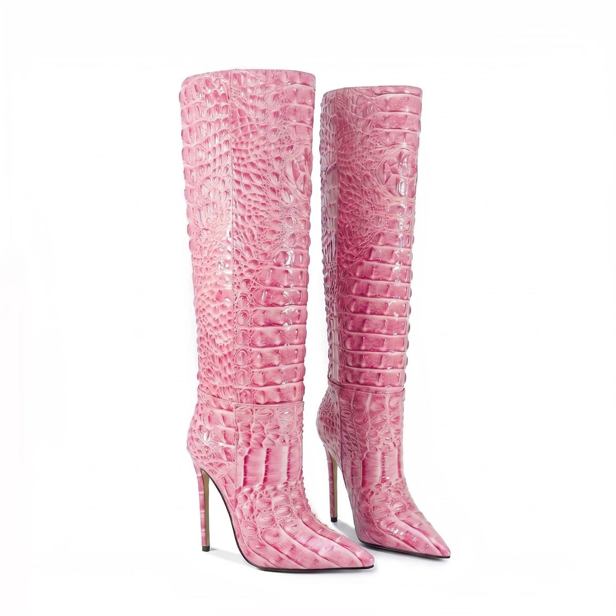 Crocodile Embossed Knee High Stiletto Boots for Women