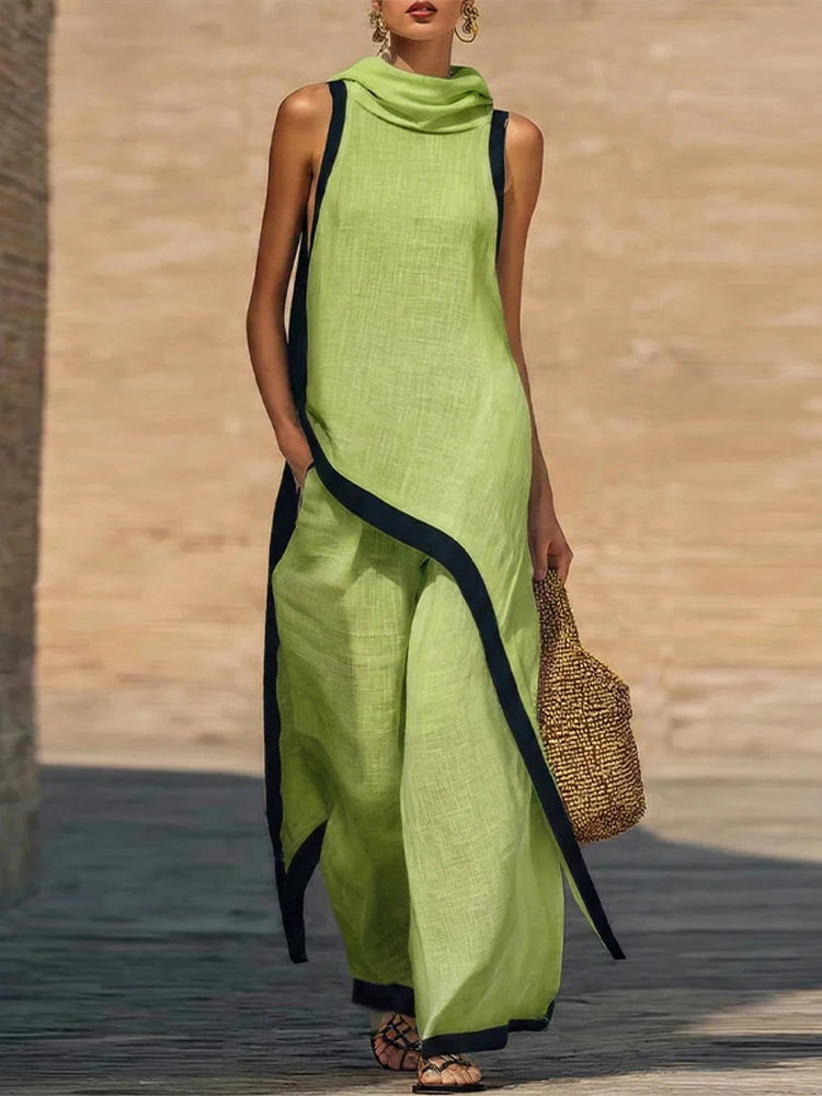 Casual Solid Blouse and Wide Leg Trousers for Women