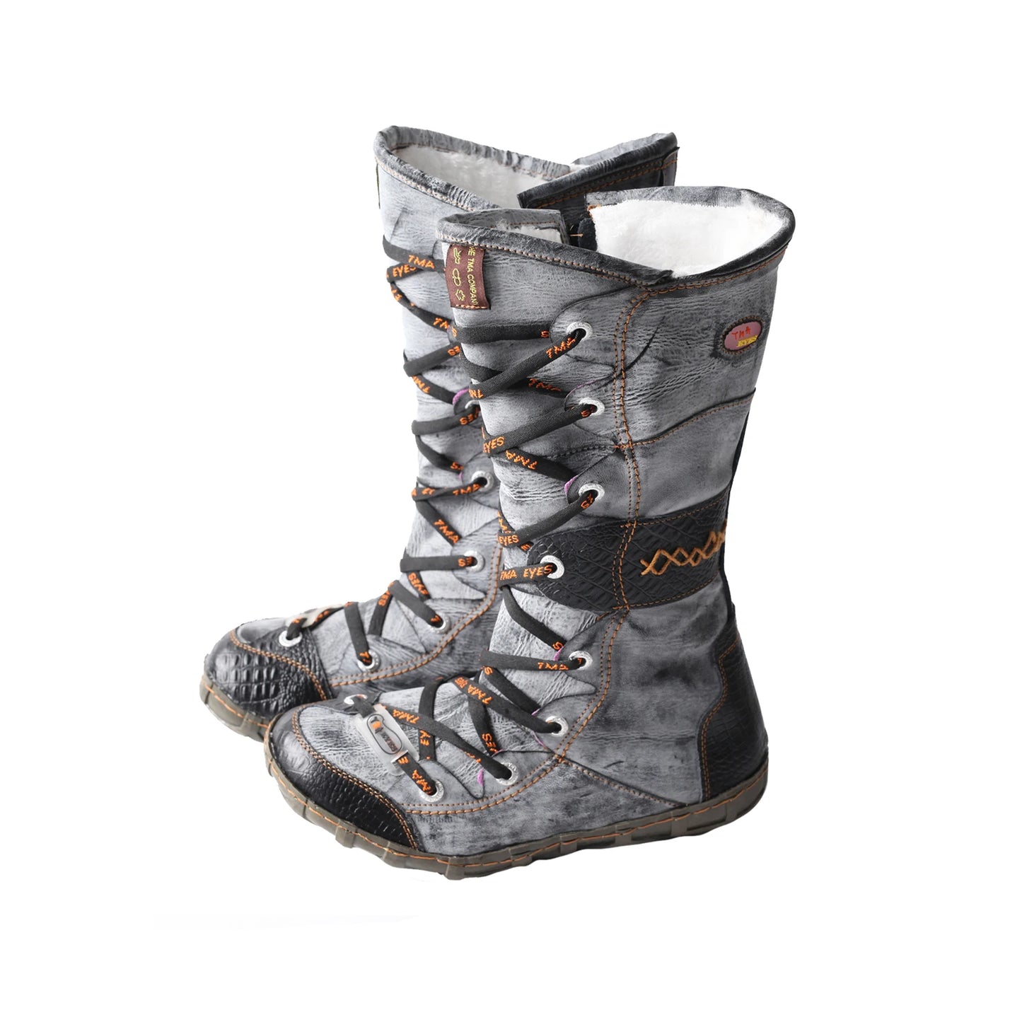 Contrast Stitch Leather Zipper Boot