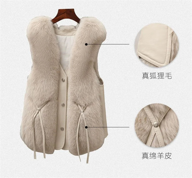 High Quality Imitation Fox Fur Vest Jacket Women Fur Vest Jacket 2024 Winter Waistcoat Short Fur Vest Female Vestcoat Sleeveless