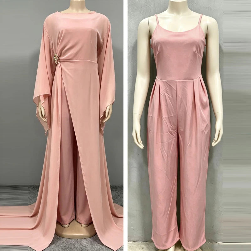 Elegant O-neck Cover Up Playsuit Match Off Shoulder Romper Women Fashion Chiffon Overalls Long Sleeve Solid Wide Legger Jumpsuit