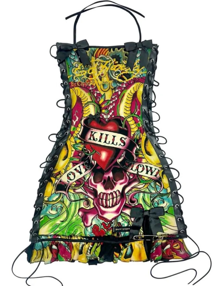 Halter Neck Printed Gothic Bandage Dress for Women