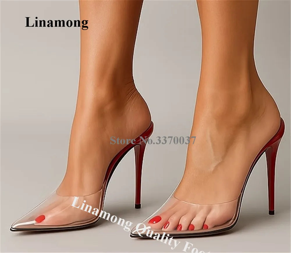 Clear Vinyl Pointed Toe Slip On Stiletto Pumps For Women
