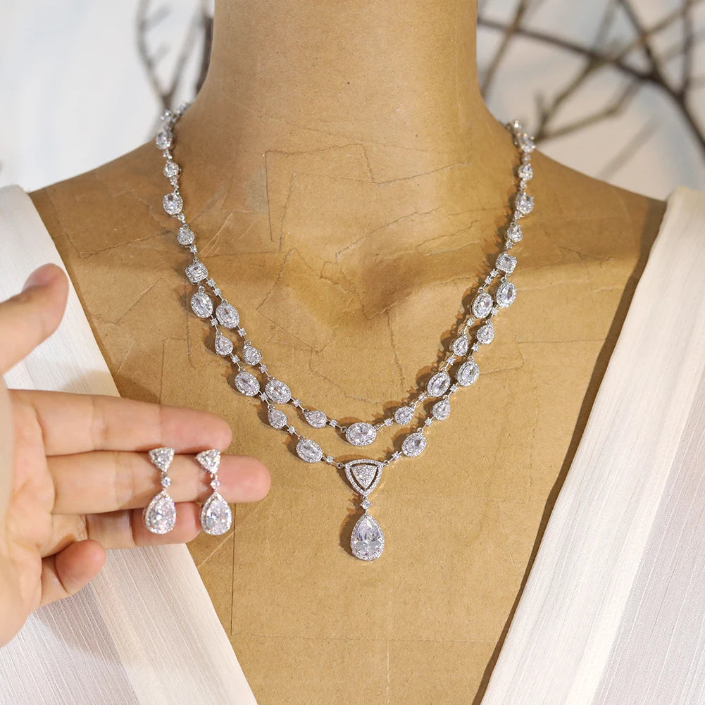 Transparent Water Drop Necklace And Earring Set For Women