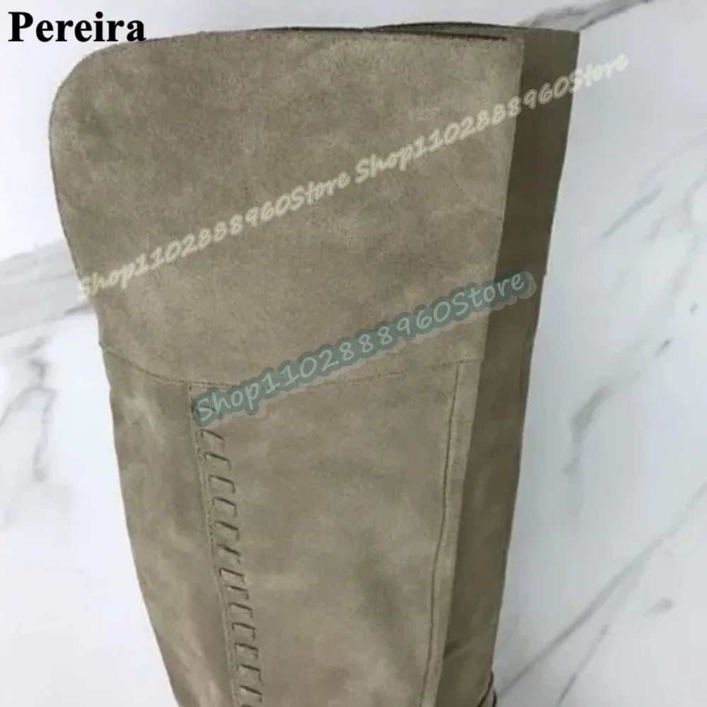 Big Size Knee High Gray Flock Casual Boots Flats Shoes For Women Side Zipper Round Toe Trending Runway 2026 Zapatos Para Mujer