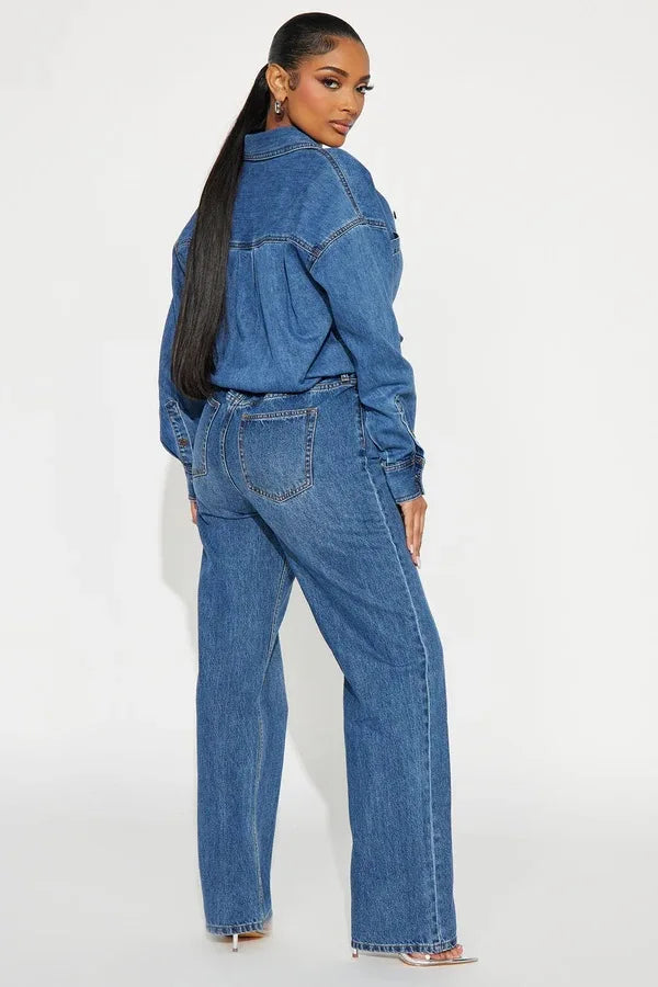 Washed Distressed Denim Jumpsuit