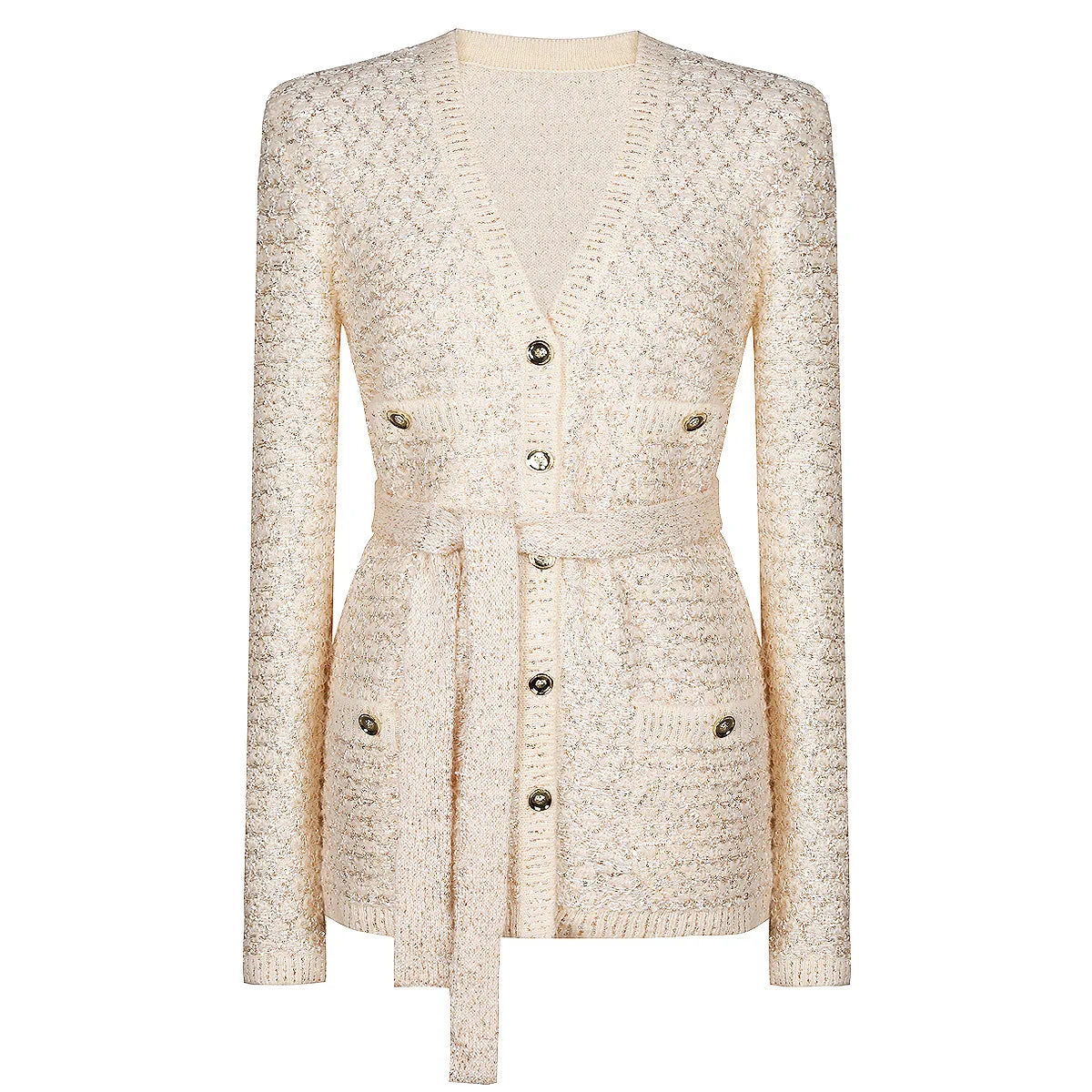 2025 Spring and Autumn New High-end Fashion Long-sleeved Sequined Knitted Cardigan Elegant Commuter V-neck Cardigan Top Jacket