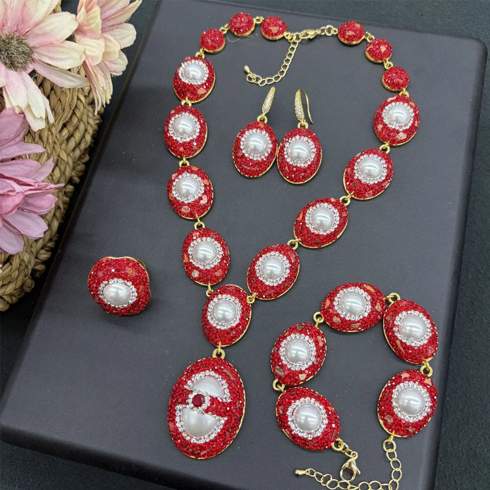 Statement Crystal Stone Four-Piece Jewelry Set for Women