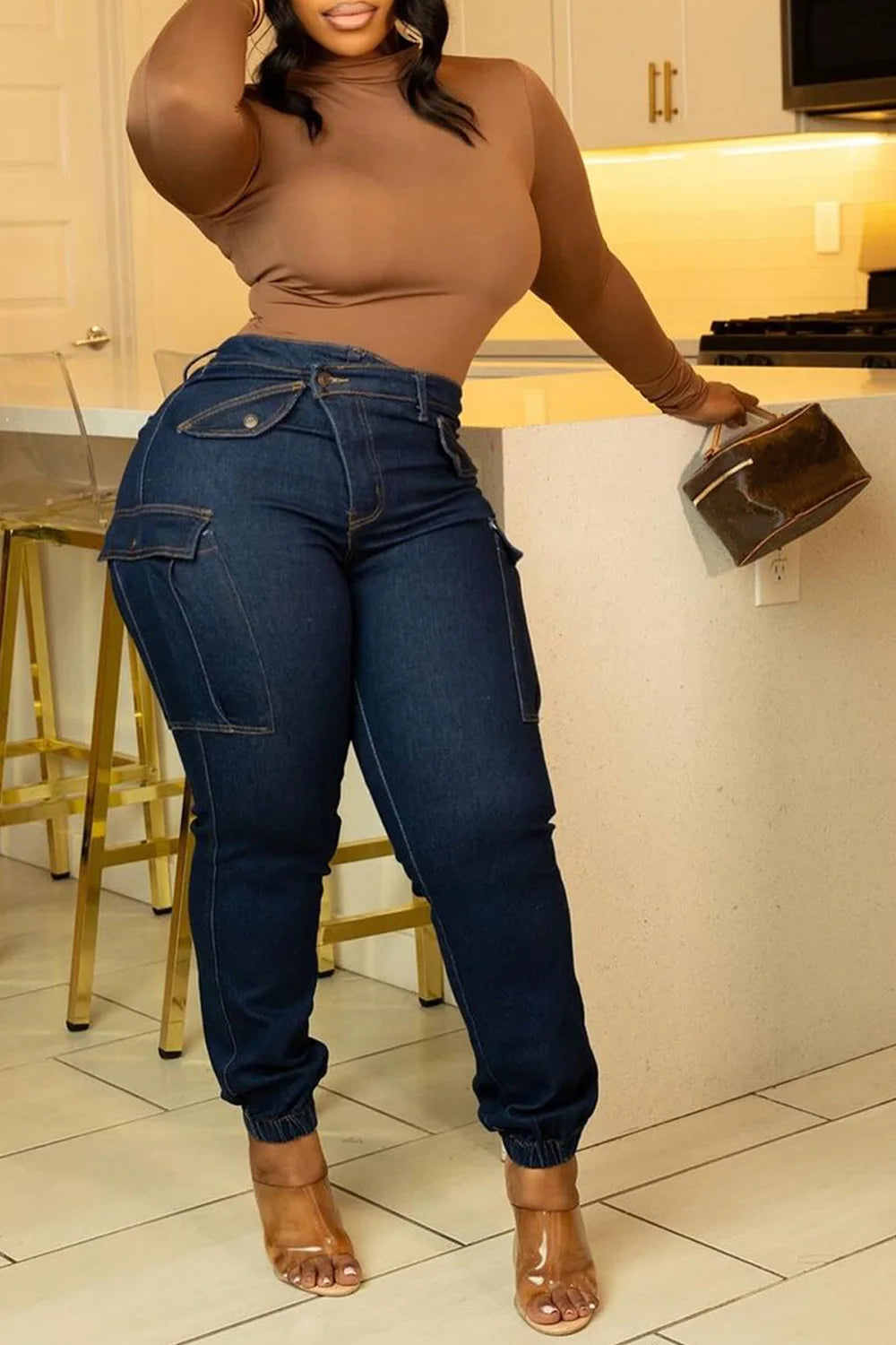 Plus Size All Season High Waist Blue Skinny Jeans for Women