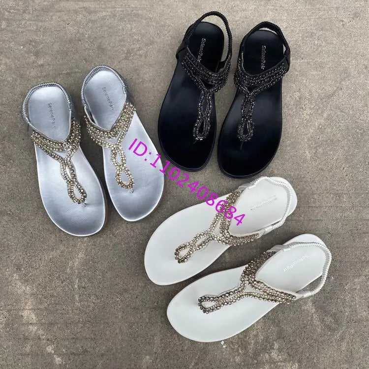 Comfortable Rhinestone Open Toe Flat Sandals for Women