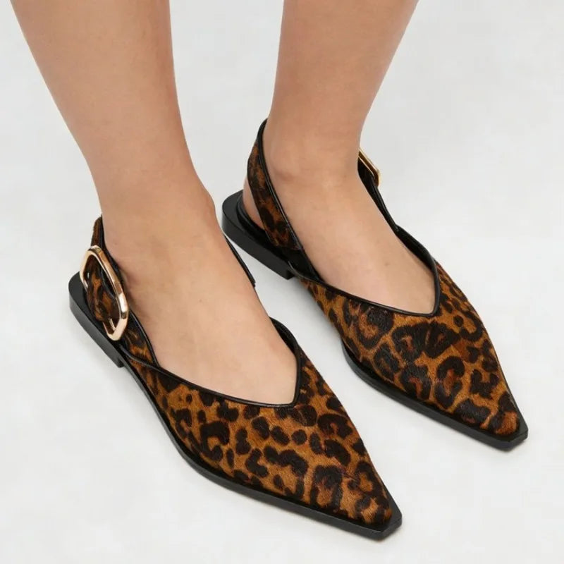 Comfortable Leopard Print Buckle Strap Flat Sandals for Women