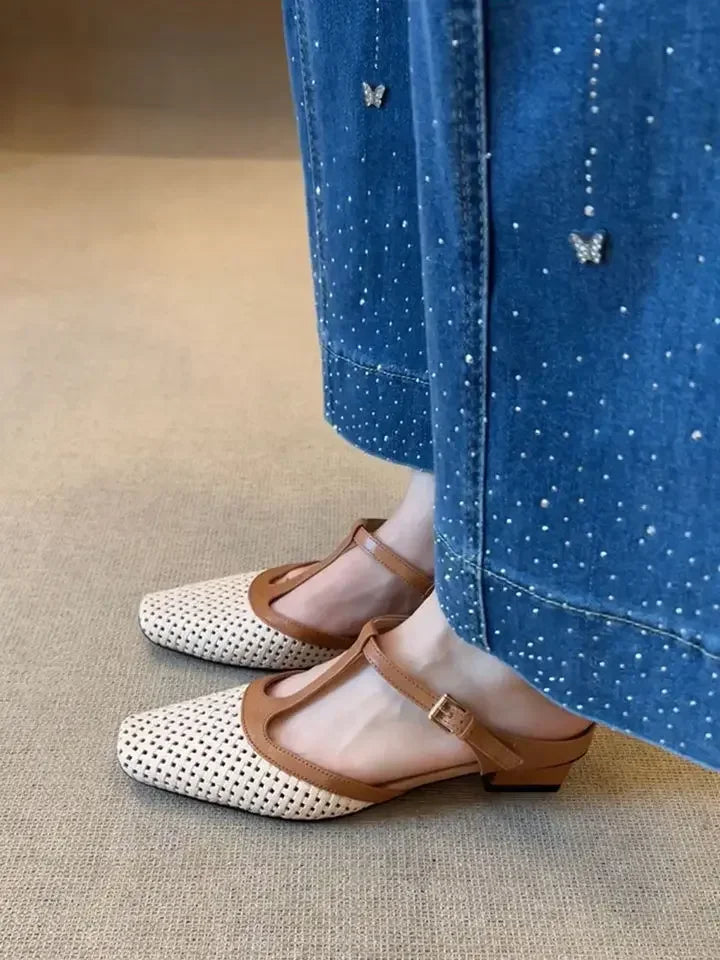 Square Toe Mid Heel Open Back Mules