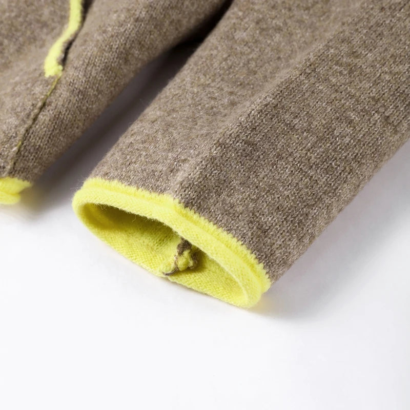 Fuzz Yellow Contrast Long Sleeve With Zipper Coat for Women