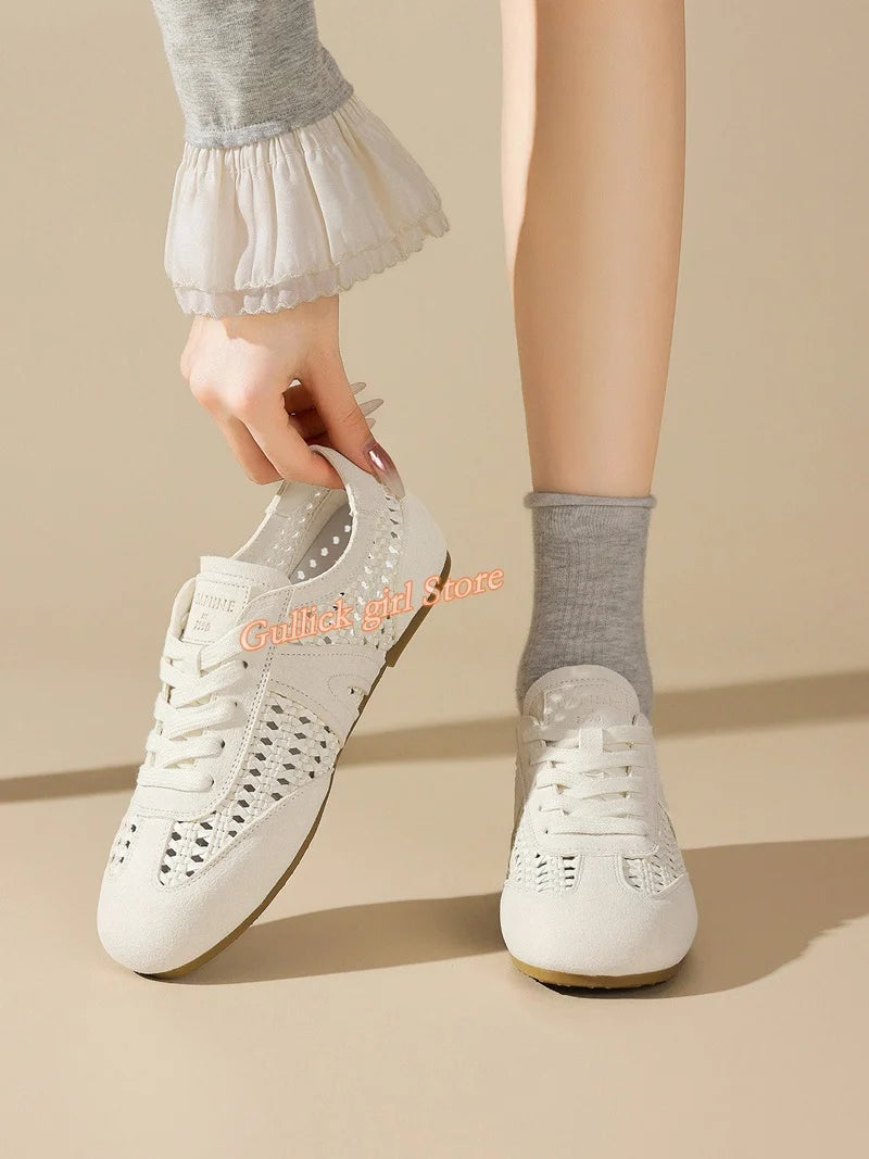 Breathable Openwork Knit Leather Training Shoes for Women
