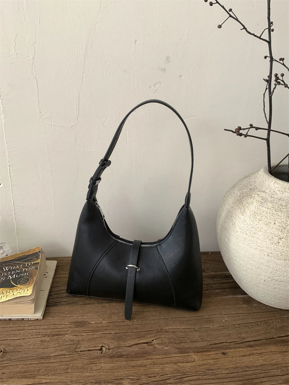 Solid Color Faux Leather Hobo Shoulder Bag for Women