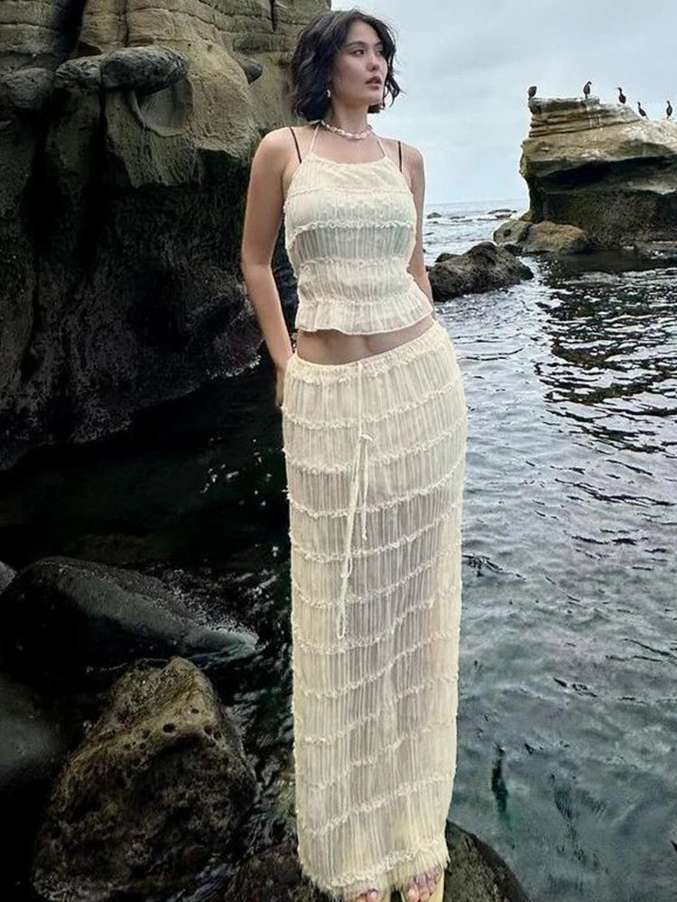 Elegant Backless Halter Two Piece Skirt Set for Women