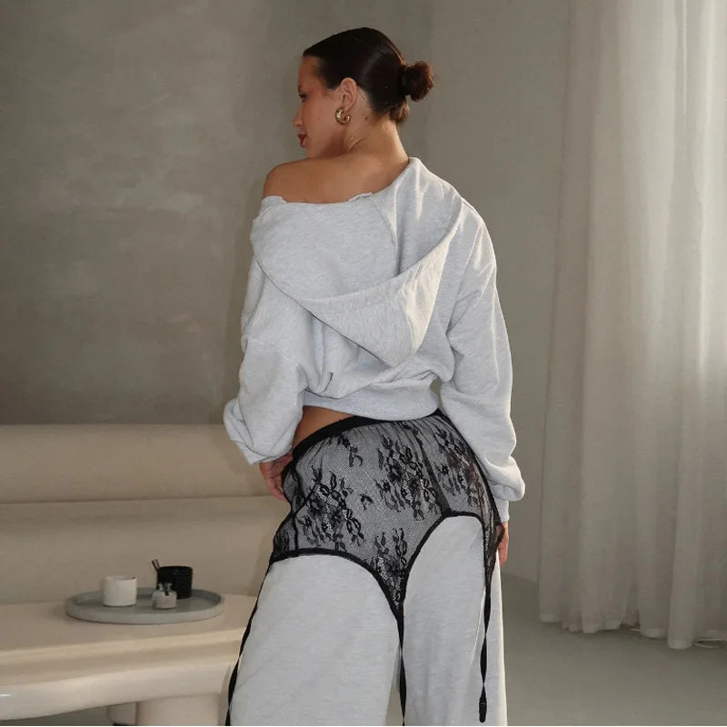 Bohemian Lace Trim Elastic Waist Lounge Pants for Women