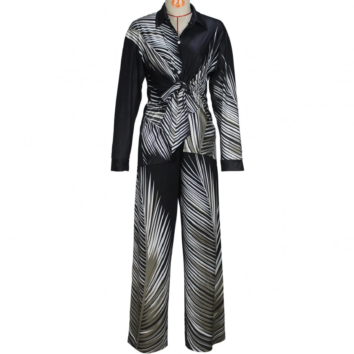 Striped Blouse And Pants Two Piece Outfit Set for Women